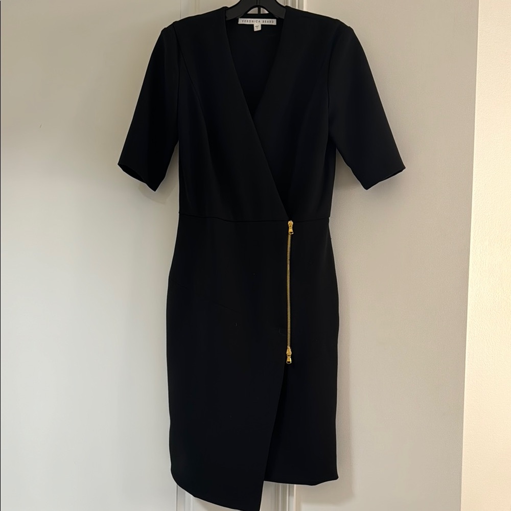 Veronica Beard Black Gold Asymmetrical Wrap Sheath Dress